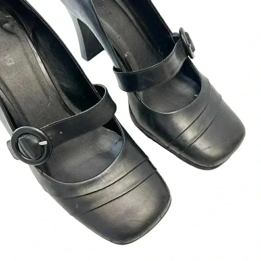 Vintage Spring High Heel Mary Jane Pumps Genuine Leather Black Size 7.5 EU 38 - Picture 10 of 15